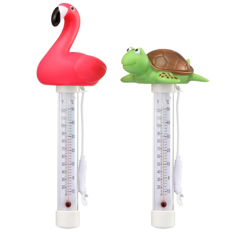 KABUDA 2 Packs Floating Pool Thermometer, Flamingo & Turtle Design Large Size Easy Accurate Readings for Water Temperature, Shatter Resistant with String for Outdoor & Indoor Swimming Pools & Spas - Image 1
